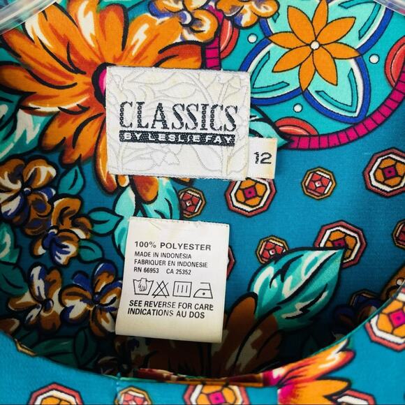 Vintage green purple floral 80s pleated belted button boho office midi dress 12 - Picture 7 of 9